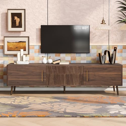 Merax Mid Century 70" TV Stand, Modern Entertainment Center for TVs up to 80", Media Console with Storage, 2 Cabinets & 2 Drawers for Living Room, Office