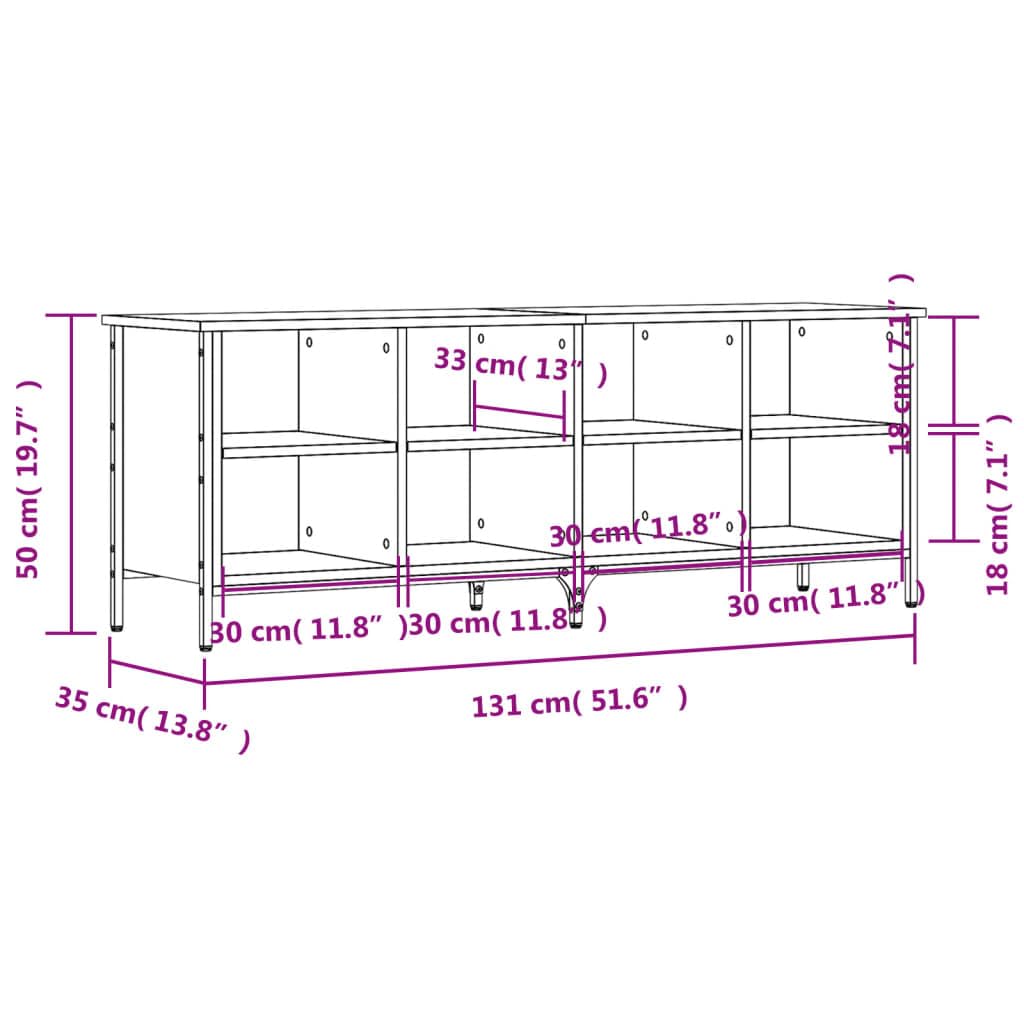 Regał na buty dąb Sonoma 131 x 35 x 50 cm, materiał drewnopochodny z 8 półkami i stabilną ramą stalową, idealny jako szafka na buty, szafka na buty, organizer na buty, garderoba, korytarz