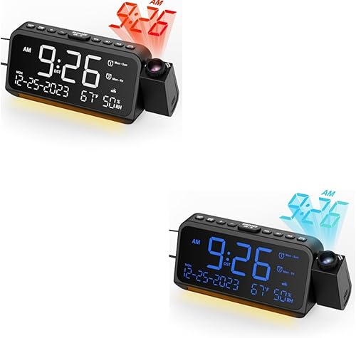 Reloj despertador de proyección con luz nocturna, fecha, temperatura, pantalla de humedad, proyector de reloj digital en la pared del techo con