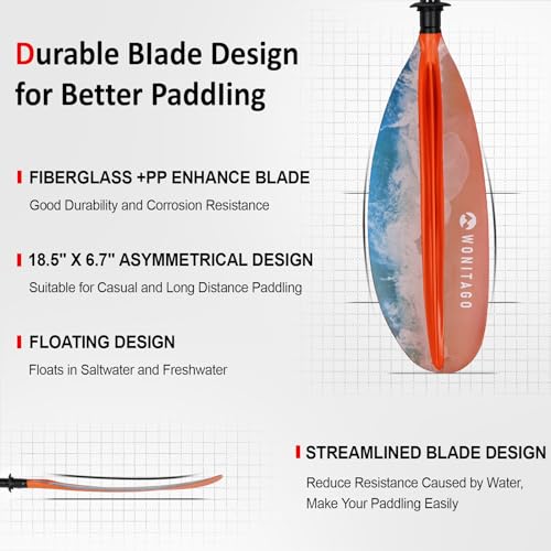 Wonitago KAYAK PADDLE003-OCEAN ORANGE Kayak Paddle Premium Carbon Fiber Paddle thumb #1