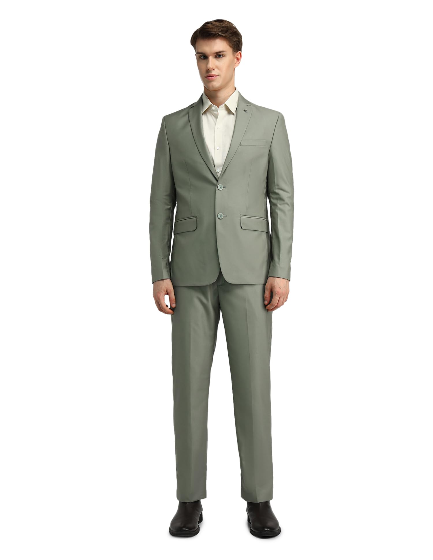 arrow Men's Green Solid Notch Lapel Collar Long Sleeve Formal Polyester Tailored Fit Suit-picture-37