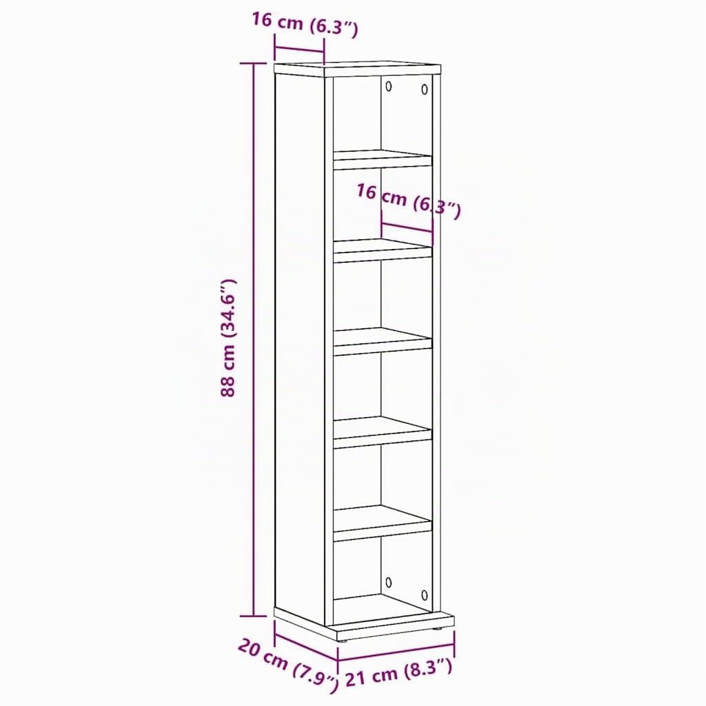 Tomostar Étagère Colonne à CD/DVD, Meuble de Rangement CD et DVD Armoire à CD Étagère Bibliothèque vieux bois 21x20x88 cm bois d'ingénierie