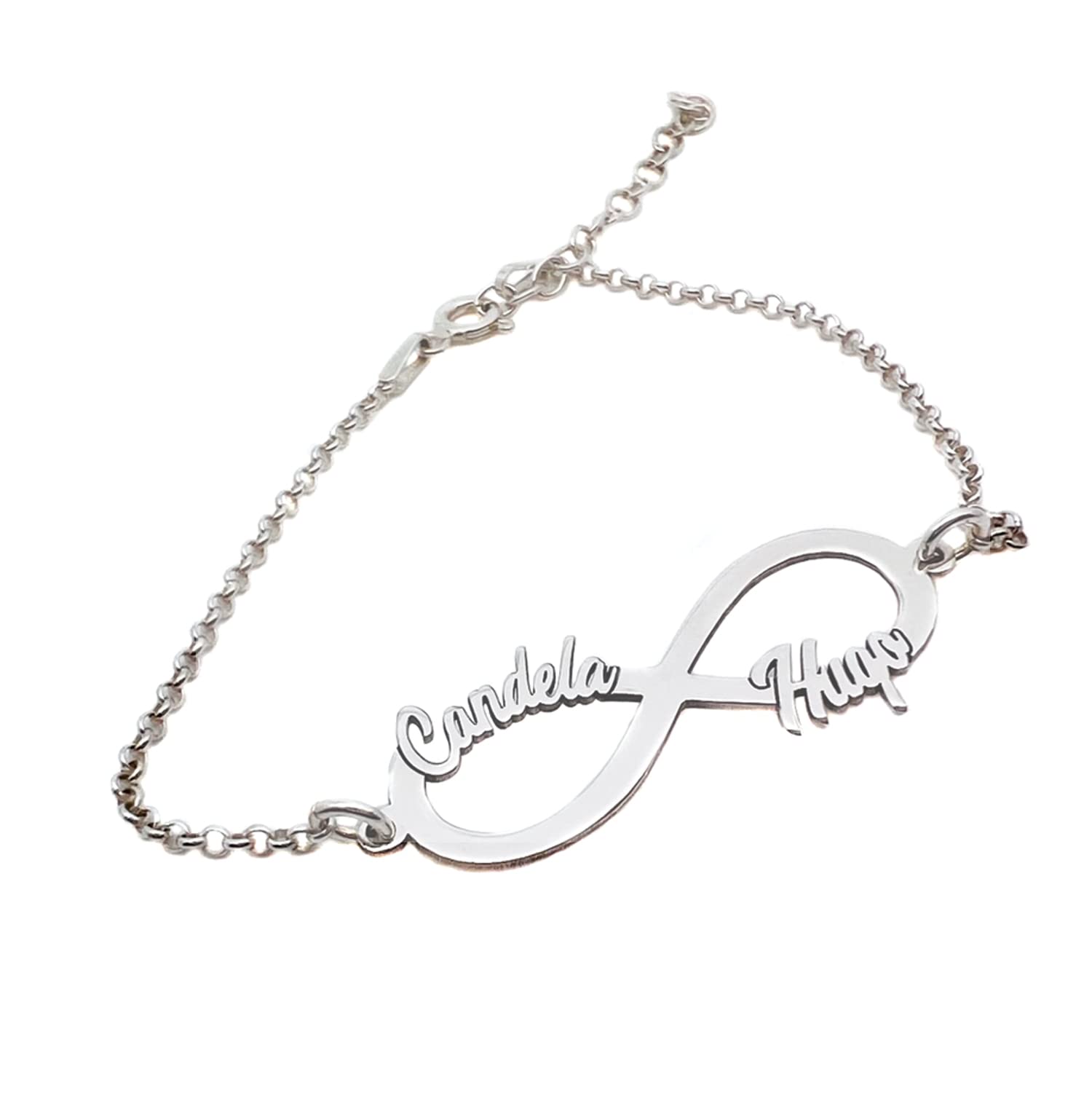 Rincón del Artesano Hecho a Mano Málaga. Pulsera Infinito para Mujer con Dos Nombres Personalizada en Plata de Ley 925/1000. Regalo Día de la Madre. San Valentin. Regalo Navidad. Regalo Personalizado