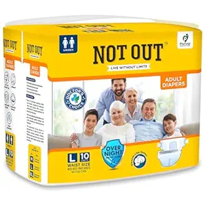 Adult Tape Diapers - Overnight Protection with 3D Core, Odour Control & Up to 12-Hour Absorption | Large (40-60 Inches) | 10 Diapers | Pack of 1
