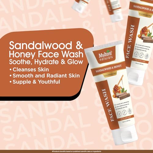 Image of Multani Naturals Sandalwood & Honey Face Wash 100ml (Pack of 2) I Daily Use Face Wash For Skin Brightening | Lasting Hydration, Oil Control & Anti-Acne | SLS & Paraben Free, Dermatologically Tested | For All Skin Type