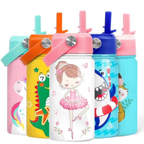 Image of SANDJEST Ballet Water Bottle - Kids Water Bottle with Straw Lid - 12 Oz Insulated Stainless Steel Water Bottles for Kid Girls - Travel Cup for School Sports