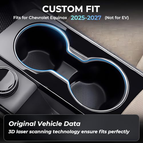 Image of Center Console Cup Holder Inserts for Chevrolet Equinox 2027 2026 2025 (Not for EV), Interior Accessories TPE Car Cup Holders Covers Protector for Chevy Equinox 2025-2027, Black