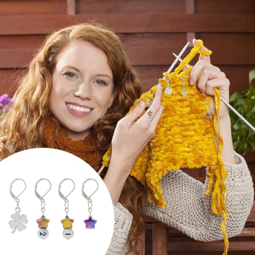 PLIGREAT 22 Pcs Colorful Star Number Beads Charms Crochet Stitch Marker Knitting Row Counter Locking Mark Needle Clip Knitting Tool Kit with Storage Tin Box Gift for Mom DIY Jewelry Crafts Accessories - Image 4