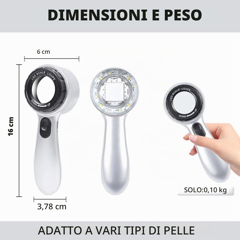 Dermatoscopio portatile, 4 modalità di illuminazione e lente ad alta chiarezza per la pelle, ricaricabile con ingrandimento 30x, dermatoscopio tascabile