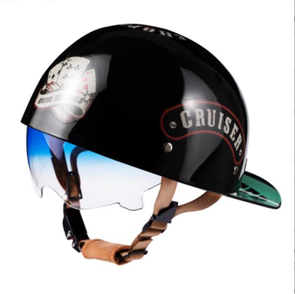 CFZWJ Casque de Moto rétro ECE Homologué Demi-Casque, Casquette de Baseball Confortable et Respirante, pour Scooter cyclomoteur Hommes et Femmes Street Cruiser Jet Style Casque, XL(60~62cm)