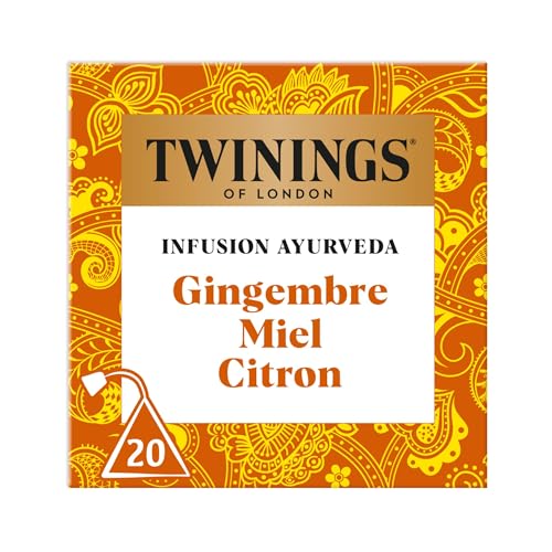 Twinings - Infusión ayurvédica de jengibre, miel, limón – 20 sobres – vigorizante y miel – para disfrutar caliente o frío