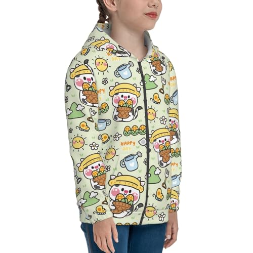 Cute Cow in Farm Concept Kids Pullover Hoodies Boys Zip Up Sweatshirts Girls Athletic Clothes with Pocket4