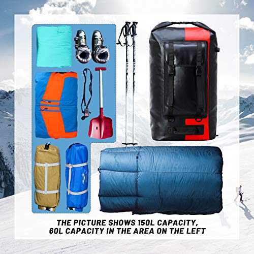 MIER Extra Large Waterproof Backpack Gear for Men Women, Roll Top Dry Bags Rucksack Water Sports Accessories Pack for Kayaking Hiking Fishing Camping Boating Rafting Travel Outdoor, 150L, Black/Red