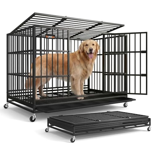 Feandrea Heavy-Duty Dog Crate, 5-Minute Quick Assembly, Foldable Dog Kennel Cage with Lockable...