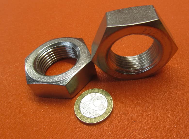 18-8 Stainless Steel Hex Nut 1-1/8" -12 Thread x 1-11/16 W x 39/64 H 2 Pcs