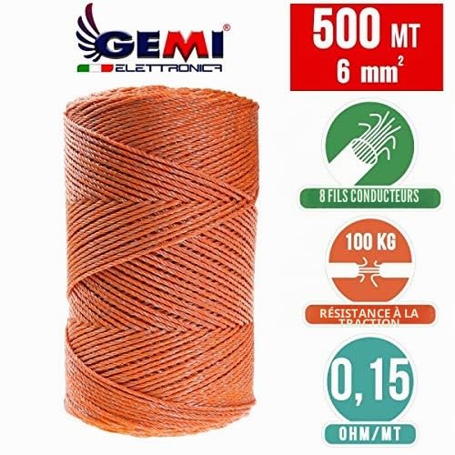 Gemi Fil pour Clôture Électrique avec Conducteurs Renforcés pour Animaux et Protection Anti-Sanglier 500 m 6 mm²