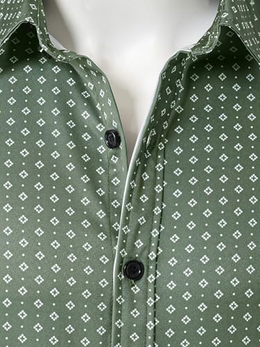 Mens Printed Dress Shirts Slim Fit Long Sleeve Button Down Shirts Stretch Business Casual Shirt3