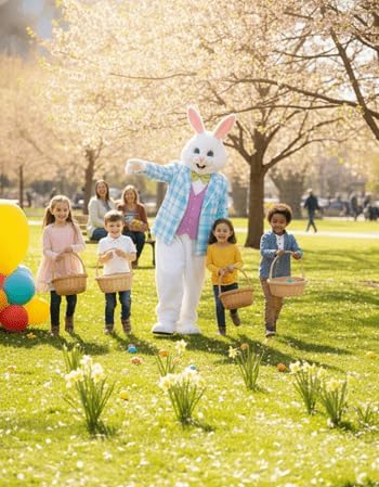 Fun Costumes Deluxe Easter Bunny Mascot Costume for Adults - Includes Bodysuit, Headpiece, Gloves, Foot Covers, and Bow Tie - Image 4
