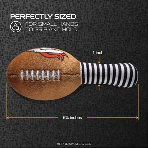 Image of Denver Broncos Plush Football Rattle by Smilo - Officially Licensed NFL Baby Rattle Toy - Soft Baby Rattle with Bell - for Babies and Toddlers from 3 Months
