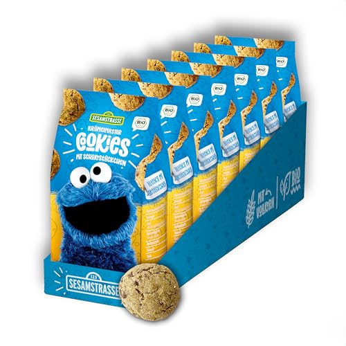 Sesamstrasse Bio Kekse mit Schokolade, Krümelmonster Cookies, 7 x 125g Beutel, Schokokekse, Großpackung, leckerer Snack als Knabberartikel, bio, vegan (7er Pack)
