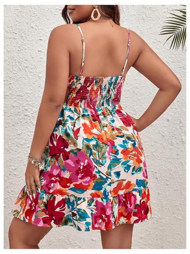 Image of Floerns Women's Plus Size Floral Sleeveless Cami Dress Shirred Bust Ruffle Hem Flounce Summer Dress
