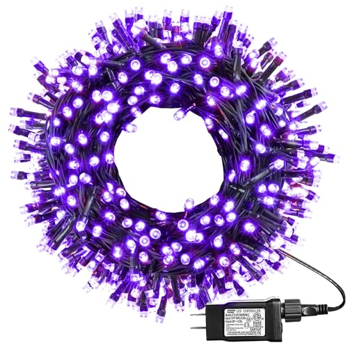 Guirlande lumineuse Noël violette 50m fil noir étanche intérieur extérieur chambre