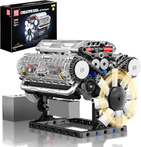 Mould King 10088 Technique V8 Moteur Kit de Construction de Briques Modèle de Moteur Briques de Serrage Moteur à Essence Kit Modèle Fonctionnel Transparent pour Les Fans de Moteurs (535 pièces)