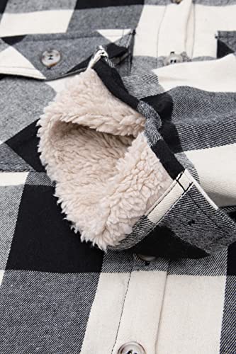 Image of ZENTHACE Boys Sherpa Fleece Lined Flannel Plaid Button Down Shirt Jacket,Hooded Flannel Shirt with Hand Pockets