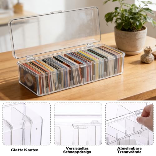 BOUTICOL 2 Stück Karteikartenbox, 24,8 x 10 x 7,5 cm Karteikasten Din A8 mit Abnehmbaren Trennbretter, mit Deckel für bis zu 700 Karten für Lernkarten Visitenkarten