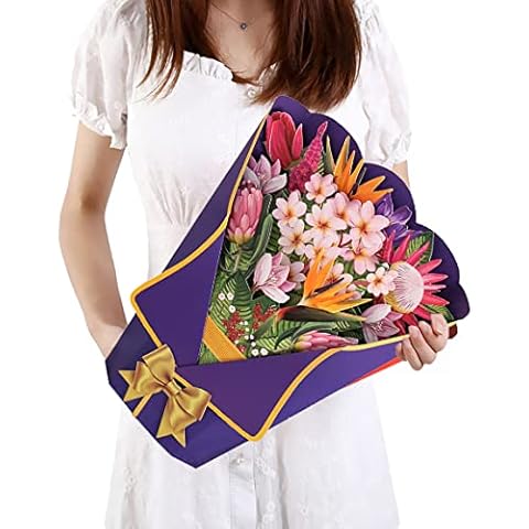 Pop Up Flower Bouquet Greeting Card for Mother, 10.6 x 13.4'' Flower Pop Up Card Mothers Day Card 3d Birthday Cards for Women, Gift Cards With Blank Envelope for Mum Wife Sister, Heaven Bird Cover