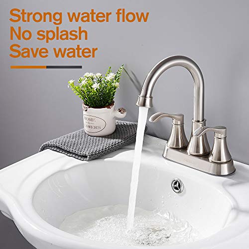 Image of Bathroom Sink Faucet FRANSITON 4 Inch Faucet 2 Handle Bathroom Sink Faucets Lead-Free Brushed Nickel Bath Sink Faucets with Pop-up Drain Stopper and Supply Hoses