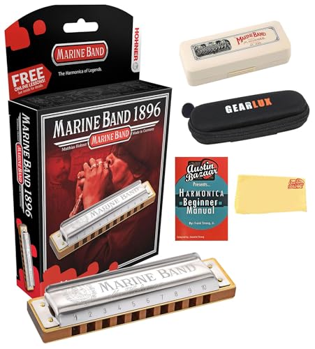 Hohner Marine Band 1896 Classic Harmonica ? Paquete Key of C# con estuche de transporte, estuche con cierre, manual de instrucci