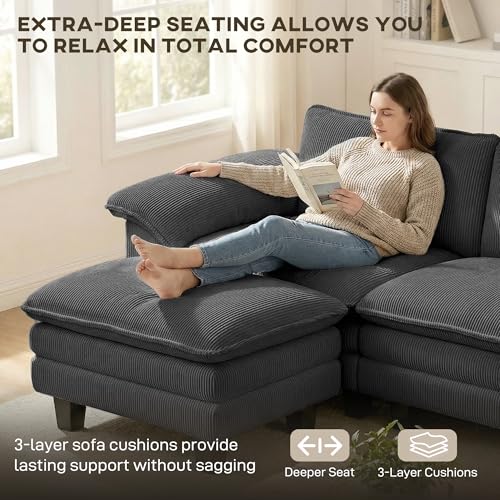 Image of HOMCOM Modular Sectional Sofa Couch 124 inch Oversized Cloud Couch Dark Gray
