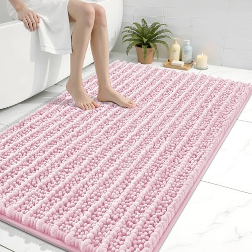 Image of Arotive Luxury Large Bathroom Rugs 40x32, Extra Soft Thick Absorbent Shaggy Chenille Bath Rugs, Machine Wash Dry, Bath Mats for Bathroom Floor, Tub and Shower, Home Decor Accessories, Pink