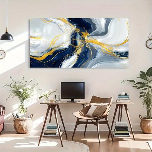 Impression sur toile marine et dorée grand format 80x162