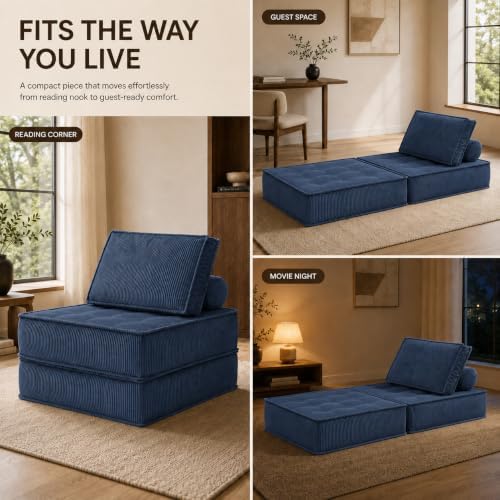 Bbudin Folding Sofa Bed, Convertible Chair with Pillow Foldable with Back Support, Portable Fold Out Chair Bed Comfy Floor Sofa Lounge for Living Room Bedroom, Navy, Single — view 4