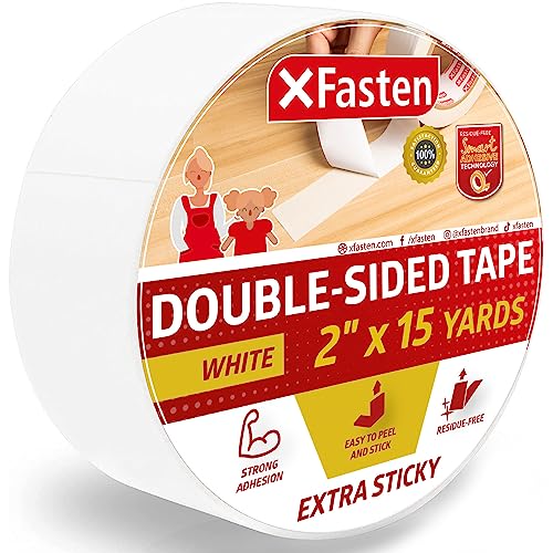 XFasten Extra Sticky Double-Sided Tape, White, 2-inch x 15-Yard, Extreme Bonding for Anti-Scratch Cat Training Tape