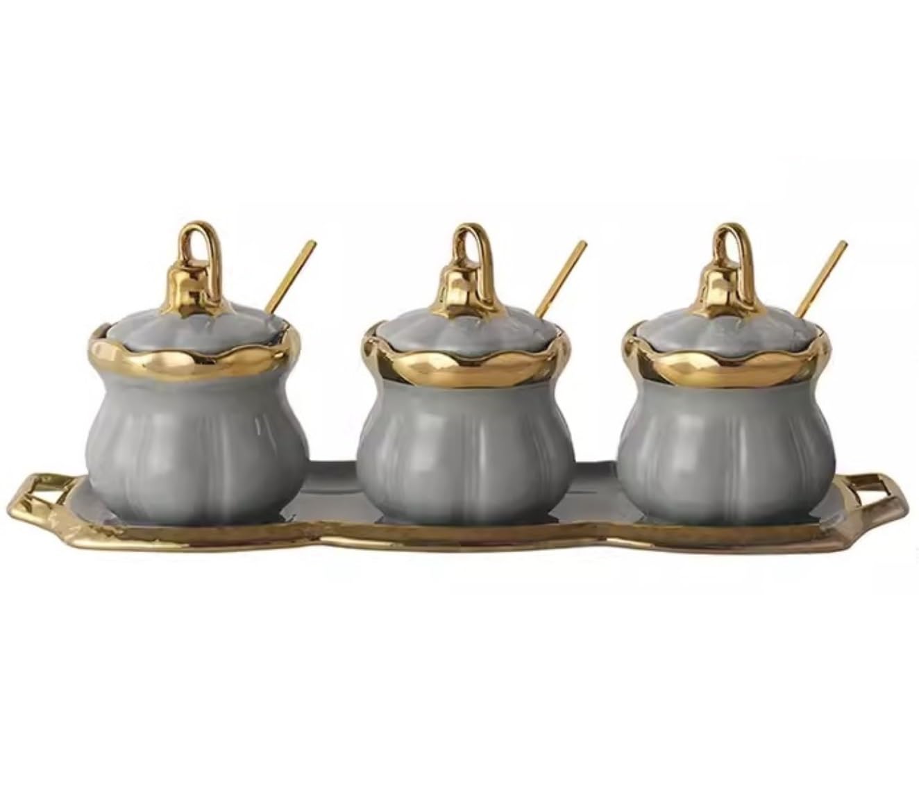 Gewürze Aufbewahrung Keramik-Gewürzbehälter-Set Mit Deckel, Löffel Und Tablett, Gewürzglas, Gewürzdose, Gewürzaufbewahrungsbox, Salzstreuer Für Die Küche Gewurzglaeser Gewürzglas(A-Gray)
