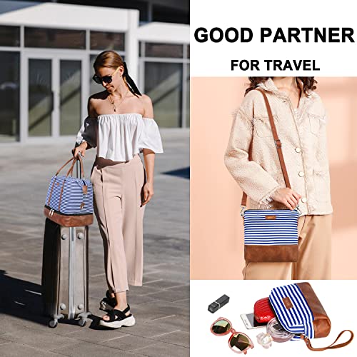 Image of IBFUN Travel Weekender Bag Travel Duffle Bag Travel Tote Bag, B2-blue & White Strips, Large