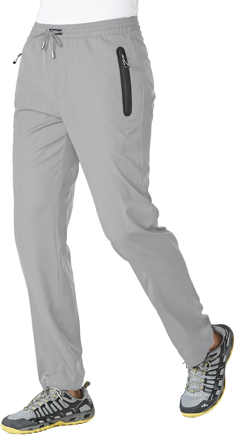 BGOWATU Men's Athletic Running Pants Lightweight Quick Dry Jogging Hiking Casual Sports Sweatpants with Zipper Pockets