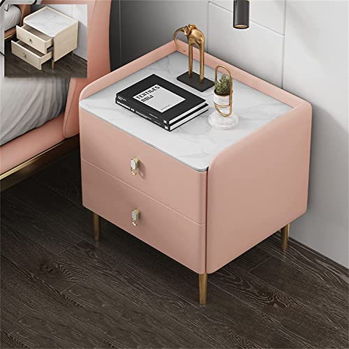 Table de chevet avec 2 tiroirs en pin massif, meuble de nuit gris et orange