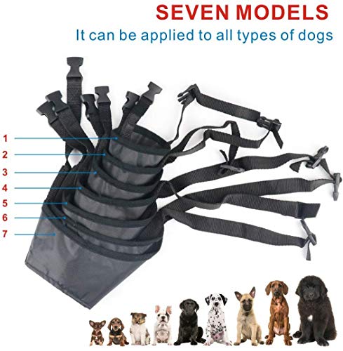 Amacoam Hund Maulkorb Nylon 7 Stück Einstellbare Atmungsaktive Sicherheit für Kleine, Mittlere und Große Hunde - Anti-Biss, Bellen, Kauen Schutz, Schwarz