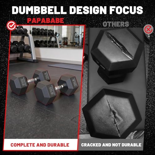 Image of PAPABABE Hex Dumbbell Sets with Rack, 100-600lb Rubber Coated Dumbbell Weight Set and Storage Rack, Multiple Options Hand Weights for Strength Training