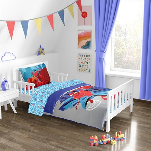Image of Sunny Side Up Kids Comforter Set Includes Sheets and Pillow Covers - Soft and Cozy Bed Set for Stylish Room Decor, Gray - Spiderman, 4 Piece Toddler Bedding