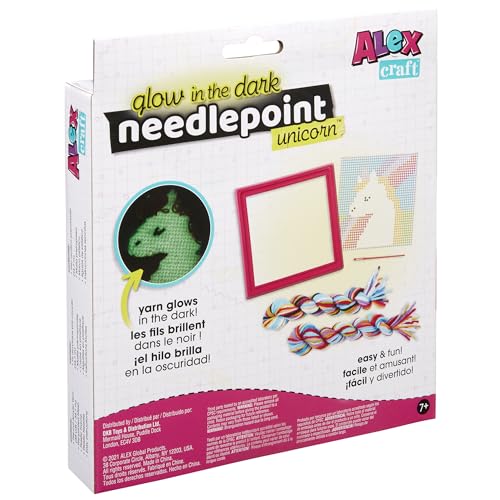 Image of Alex: Glow-in-The-Dark Needlepoint - Unicorn & Rainbow - DIY Kit, Learn to Needlepoint, All-in-1 Beginners Embroidery Kit, Includes Frame, Kids Age 7+
