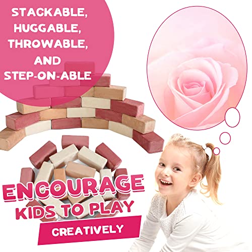 Image of The Original Premium Plush Building Block for Kids - Certified Safe Foam Blocks in Luxuriously Soft Fabric Covers (Rose, Blocks)