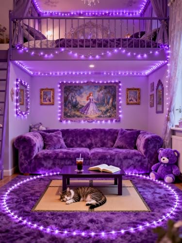 Image of Purple Led Lights Strip Indoor Rope Lights Easy DIY Cuttable Strip Lights for Room Bathroom Living Room Kitchen Ceiling Wall Vanity Mirror Decor