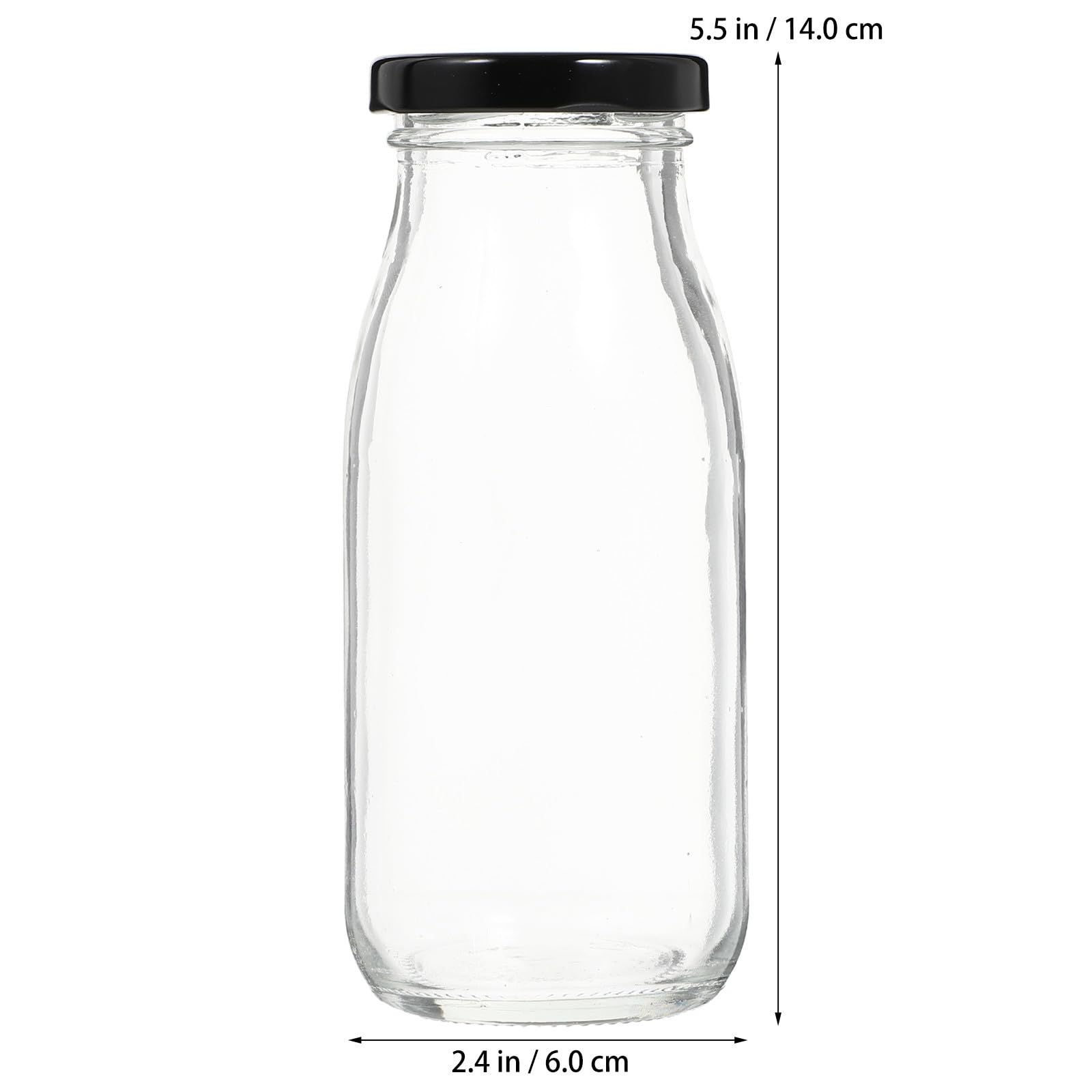 Housoutil Verdickte 250ml Glasflasche mit Schwarzem Deckel Stabile Milchflasche für Joghurt und Saft Verschließbar und Tragbar für Familien und Restaurants