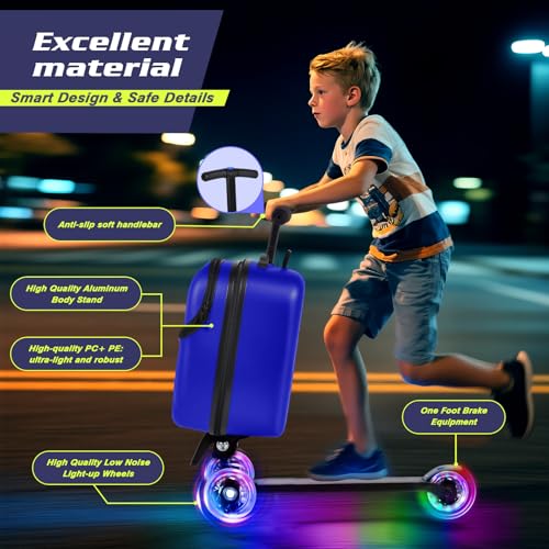 smilesun Foldable Ride On Scooter Suitcase with Front Opening, Lightweight Carry On Scooter Luggage for Adults, Teens & Kids（Blue 20-inch） - image 5