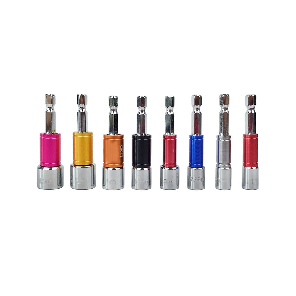 Set di 8 adattatori per prese elettriche, 6/7/8/9/10/11/12/13 mm, accessori per punte da trapano a percussione con gambo esagonale da 1/4" (multicolore)